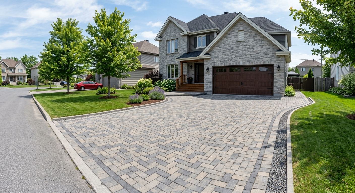 Aménagement extérieur pavé uni à Messines, Québec