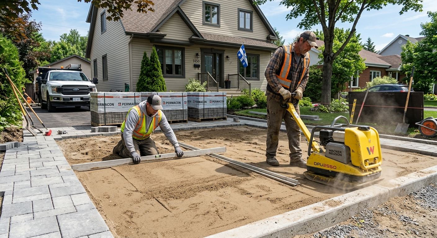 Entrée pavé uni installée à Pikogan, Québec